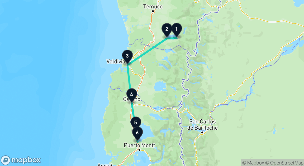 Map of the Chilean Lakes itinerary