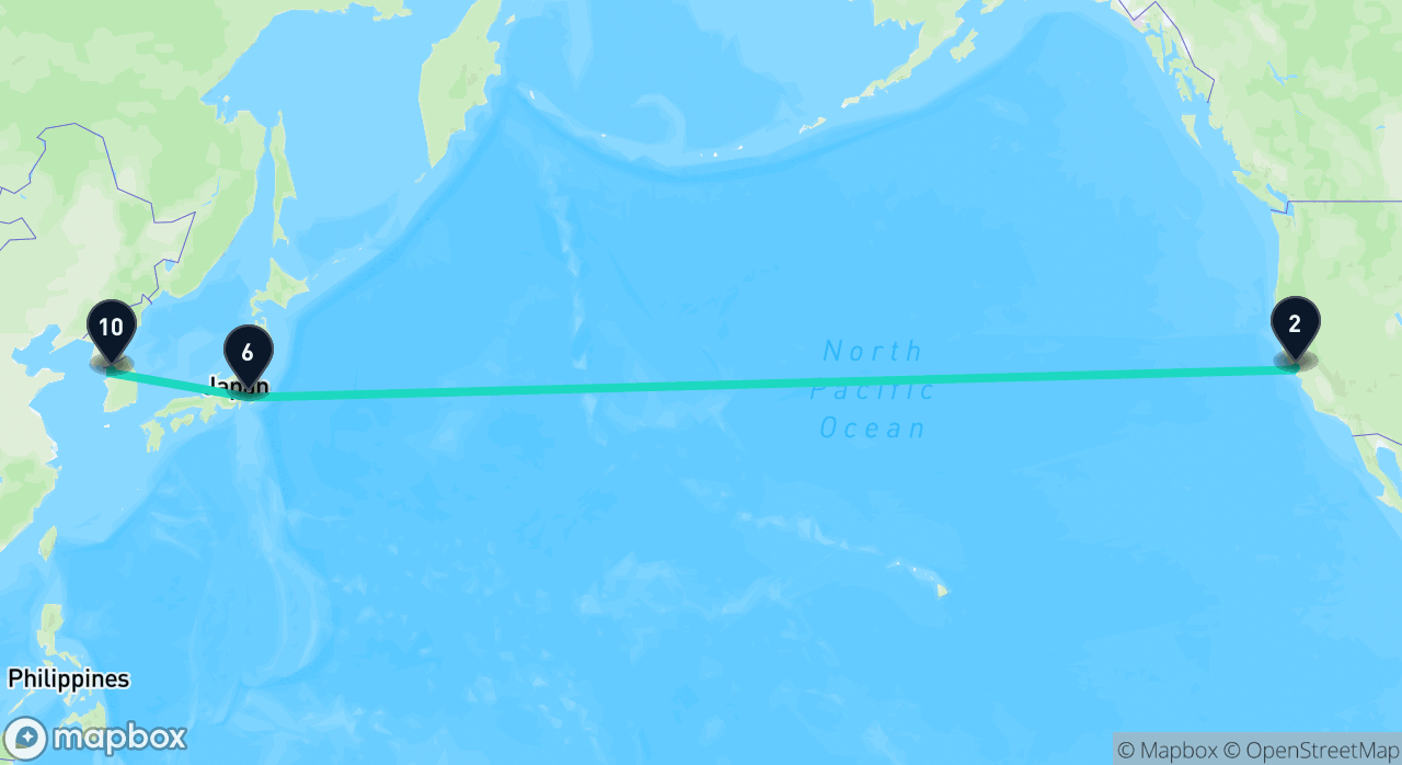 Map of the Pacific Neon itinerary